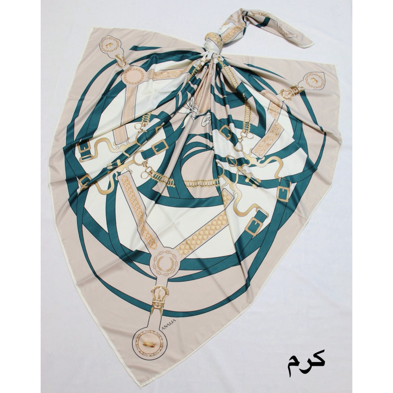 روسری زنانه آنالیا ابریشم توییل طرح زنجیر و پاپیون - تصویر 12