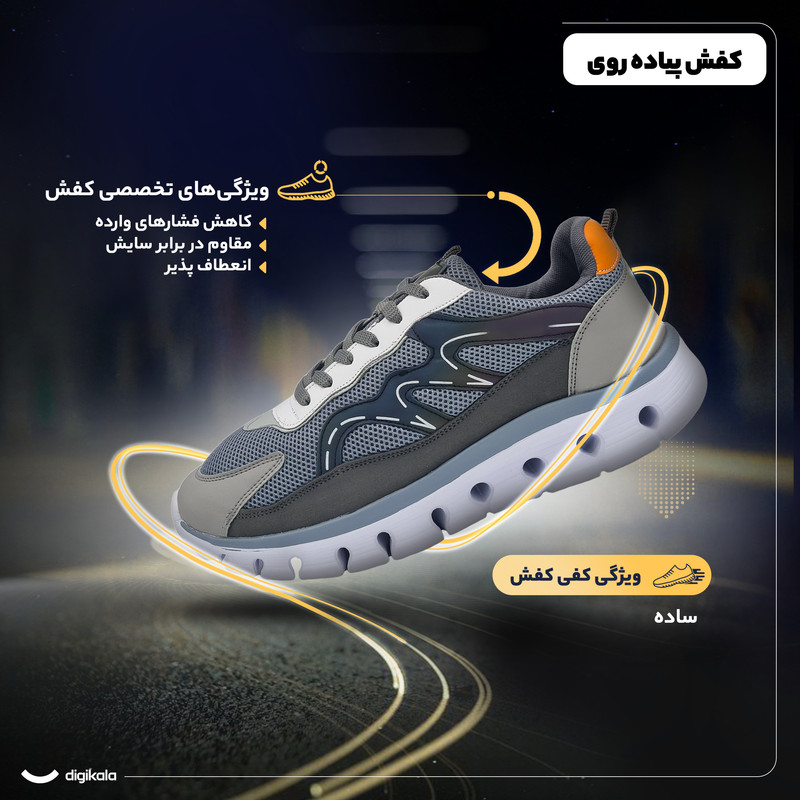 کفش پیاده‌روی زنانه و مردانه طوسی با طرح ساده - تصویر 14