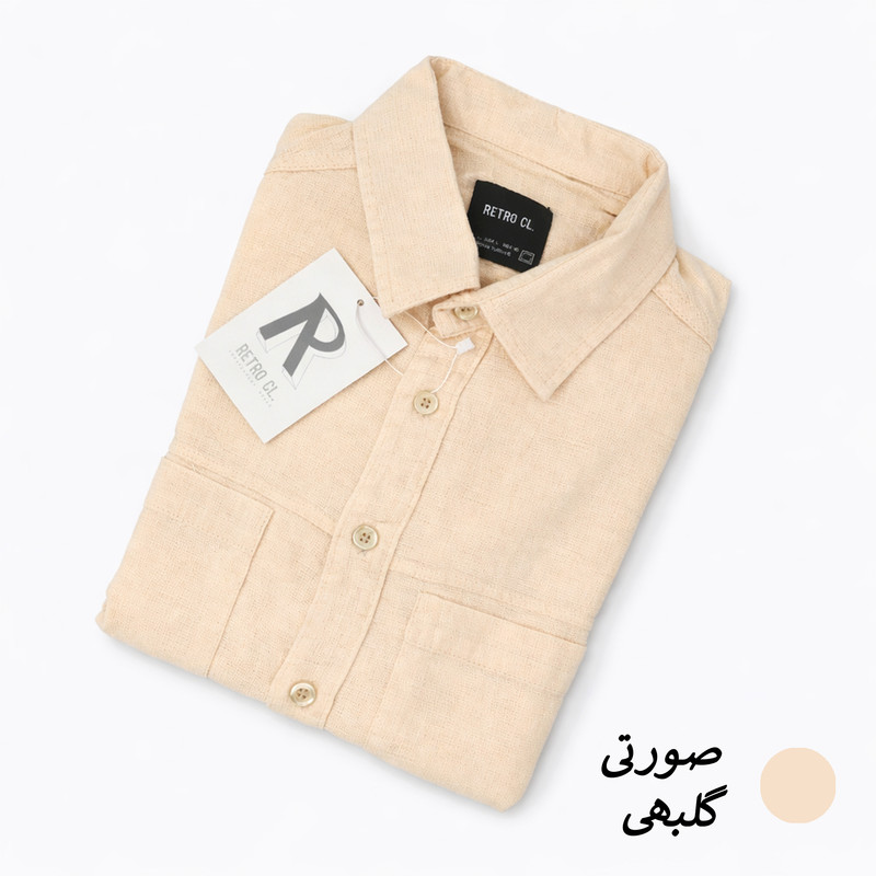 پیراهن آستین بلند یقه برگردان مردانه لینن با دو جیب سینه - تصویر 79