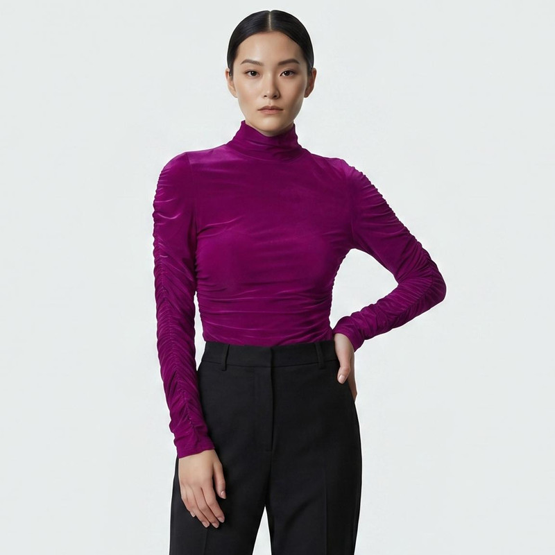 بلوز زنانه ترندیول مدل 838485968، یقه ایستاده، آستین بلند، قد روی باسن