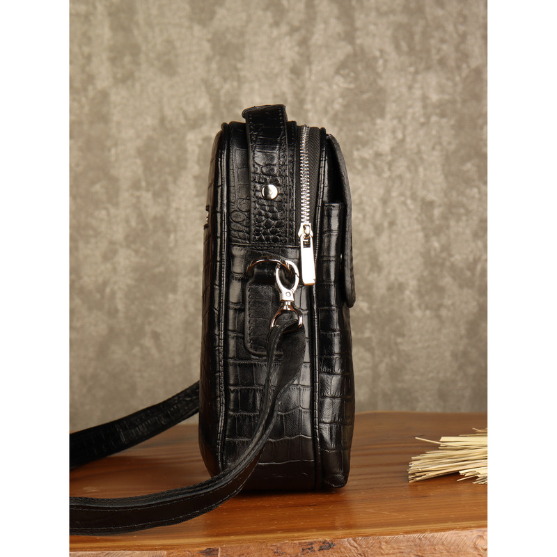 کیف دوشی مردانه بیورا چرم طبیعی کروکودیلی مدل DBB38 - تصویر 4