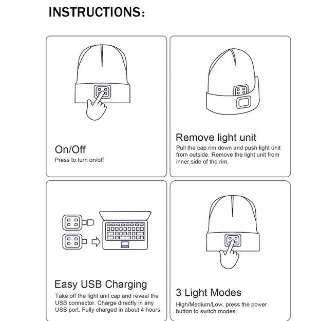 کلاه بافتنی LEDدار قابل شارژ USB برای شب و کمپینگ - تصویر 5
