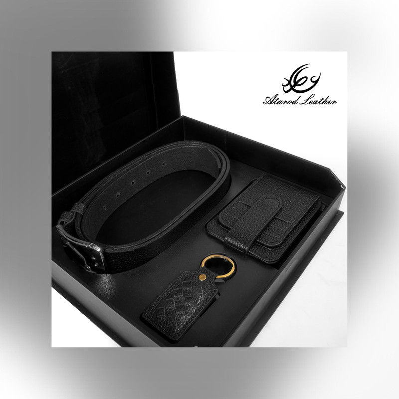 ست هدیه چرم عطارد شامل کمربند، جاکارت و جاکلید چرم طبیعی - تصویر 7