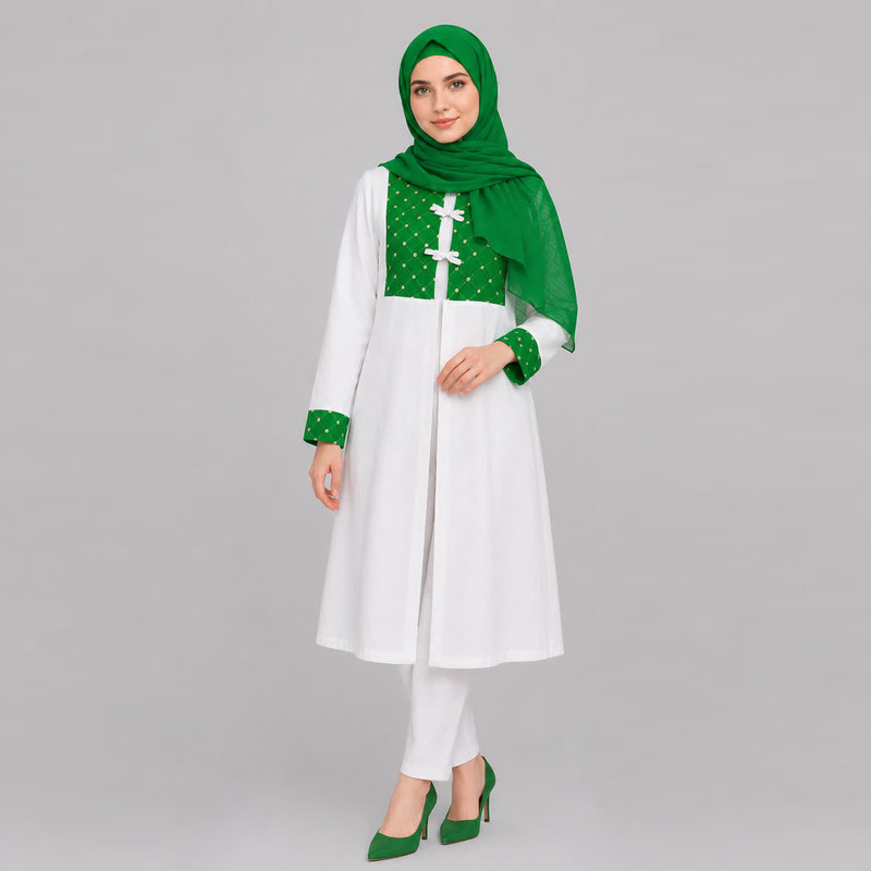 مانتو مجلسی زنانه زیر زانو مدل سوزن‌دوزی