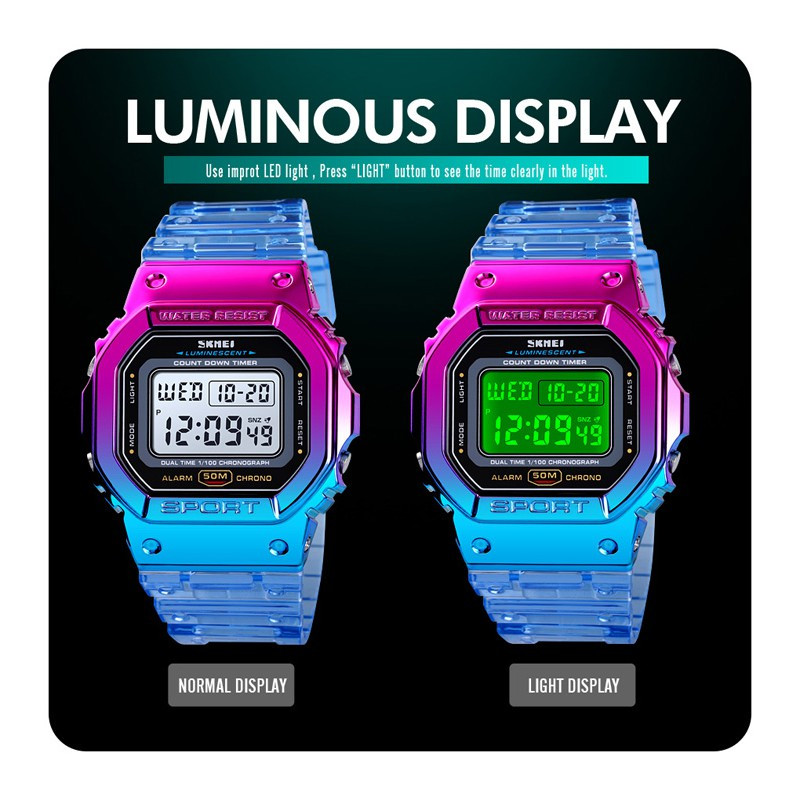 ساعت مچی دیجیتال اسکمی مدل ۱۶۲۲ با نور RGB و بنچ سیلیکون - تصویر 5