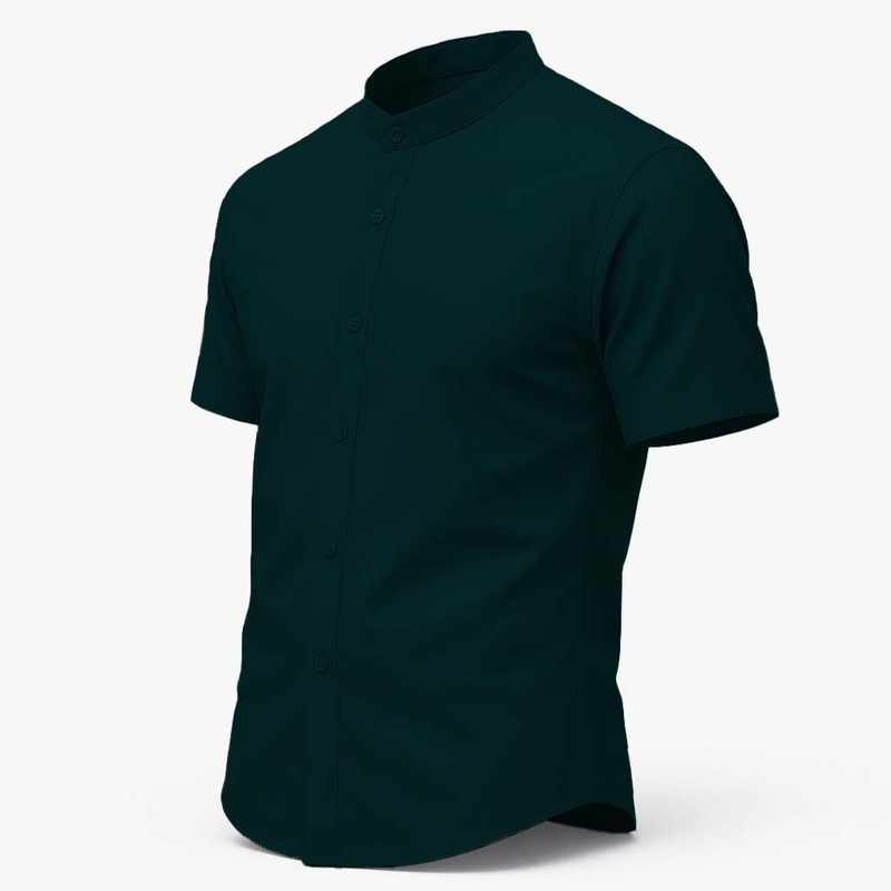 پیراهن مردانه آستین کوتاه یقه ایستاده سبز کله‌غازی دوشین - تصویر 4