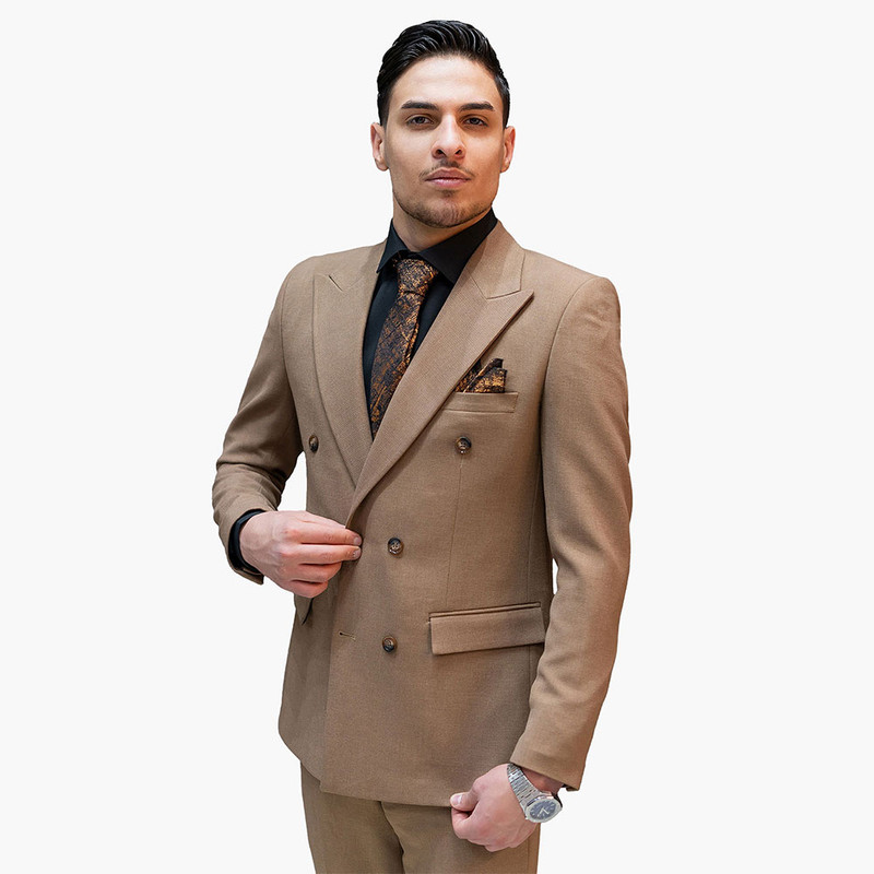 کت و شلوار مردانه دبل‌برست نیو گلد موکا فیت دراپ ۶ - تصویر 3