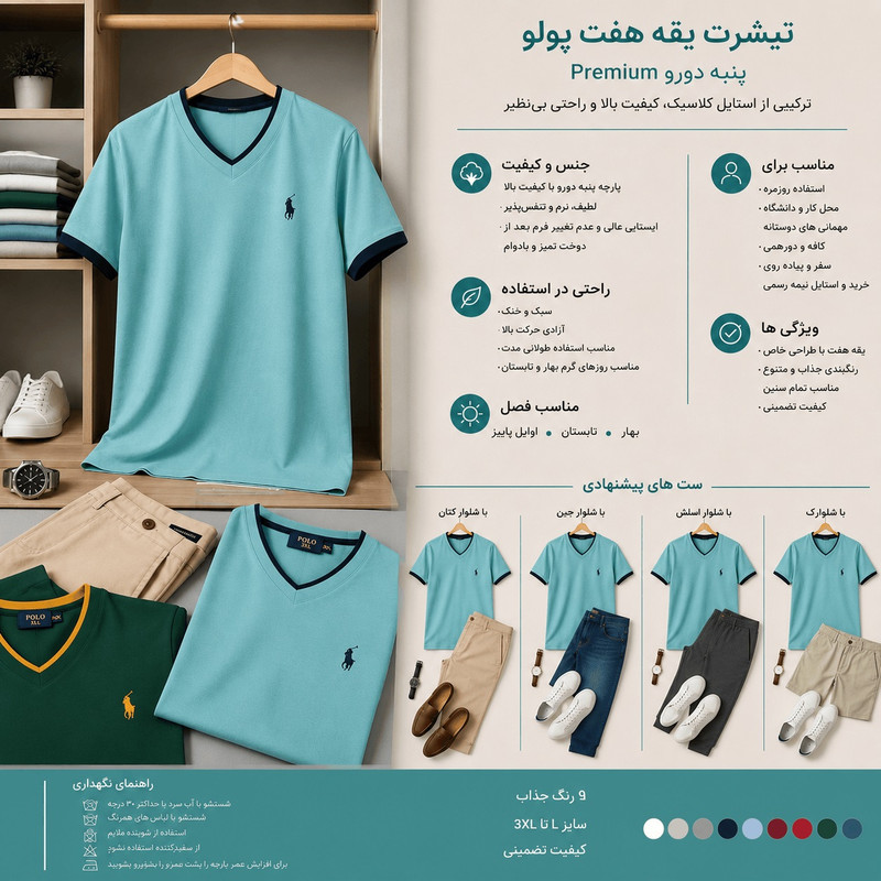 تی‌شرت یقه هفت پولو مردانه مدل تی‌اس ۱۰۱ طرح کش بافت - تصویر 6