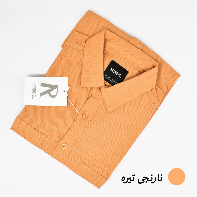 پیراهن آستین بلند یقه برگردان مردانه لینن با دو جیب سینه - تصویر 24