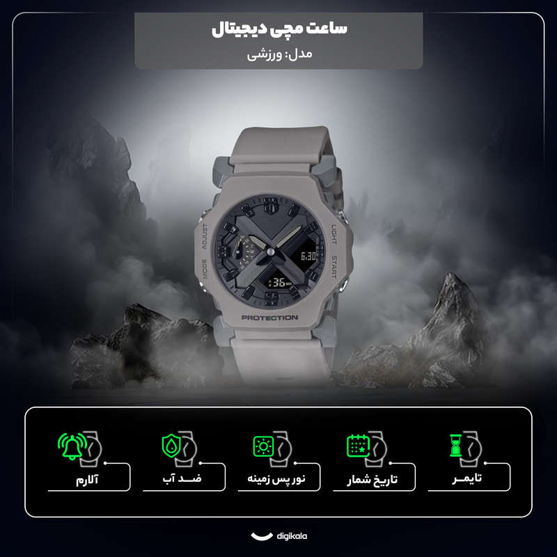 ساعت مچی دیجیتال اسپرت مدل 2300 کد E23 رنگ طوسی - تصویر 6
