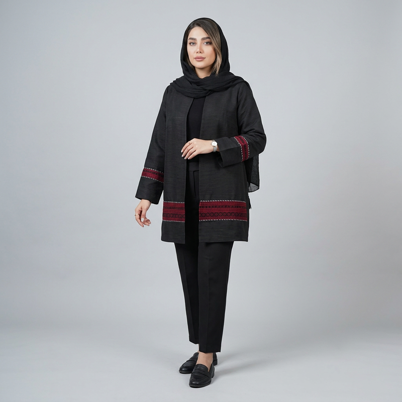 مانتو زیر باسن زنانه مدل سنتی سوزن‌دوزی بلوچی کد ۲ - تصویر 2