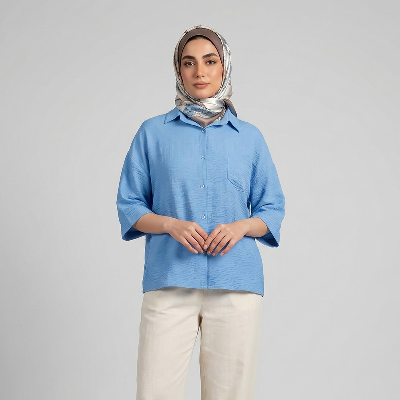 شومیز آستین سه‌ربع یقه برگردان زنانه مون‌سا