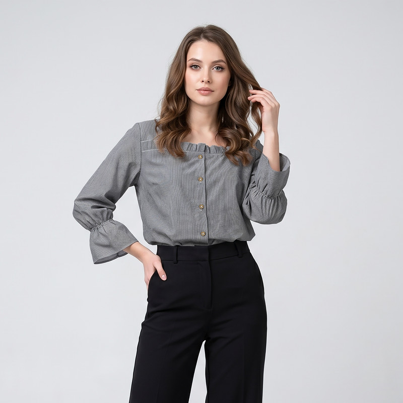 شومیز زنانه یقه خشتی آستین بلند مدل ستایش