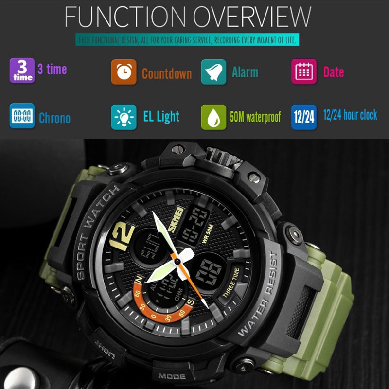 ساعت مچی دیجیتال اسکمی 1343AGR ضد آب 50 متر چند timezone - تصویر 4