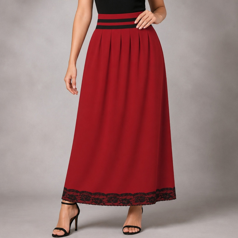 دامن چین‌دار زنانه مدل گیپوری با طرح نقوش کلاسیک