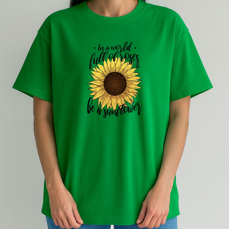 تی‌شرت اورسایز زنانه باکس‌فیت طرح گل آفتابگردان سوپر پنبه
