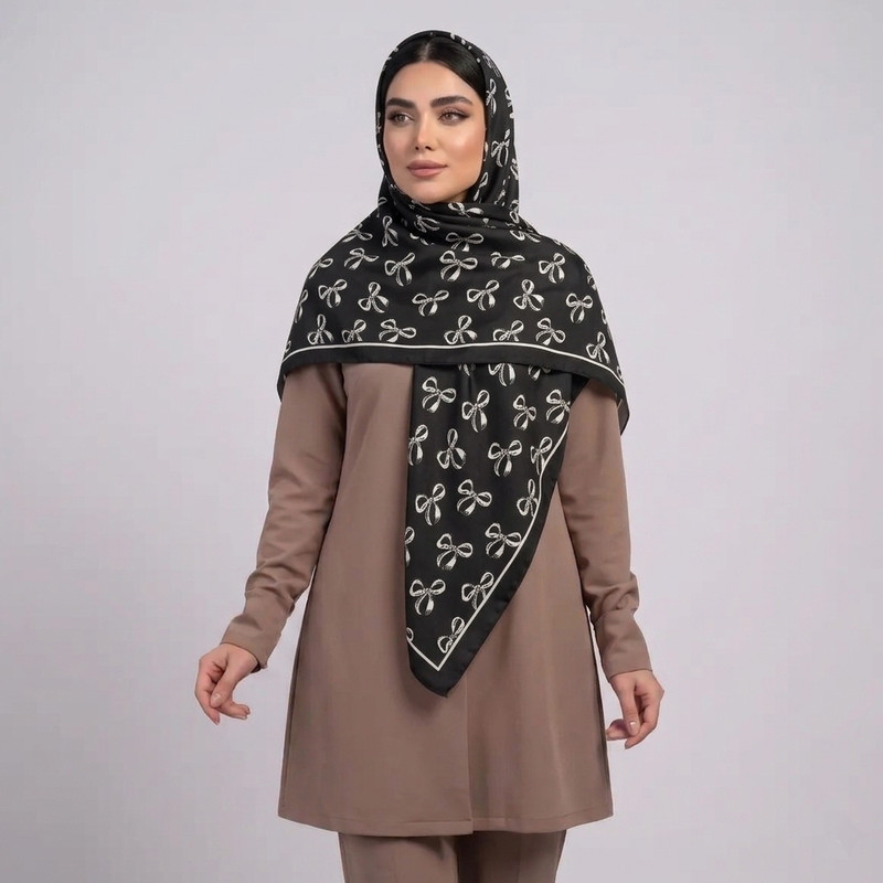 روسری ابریشم توییل زنانه مدل پاپیونی H36 ۱۲۵×۱۲۵ سانتی‌متر - تصویر 4