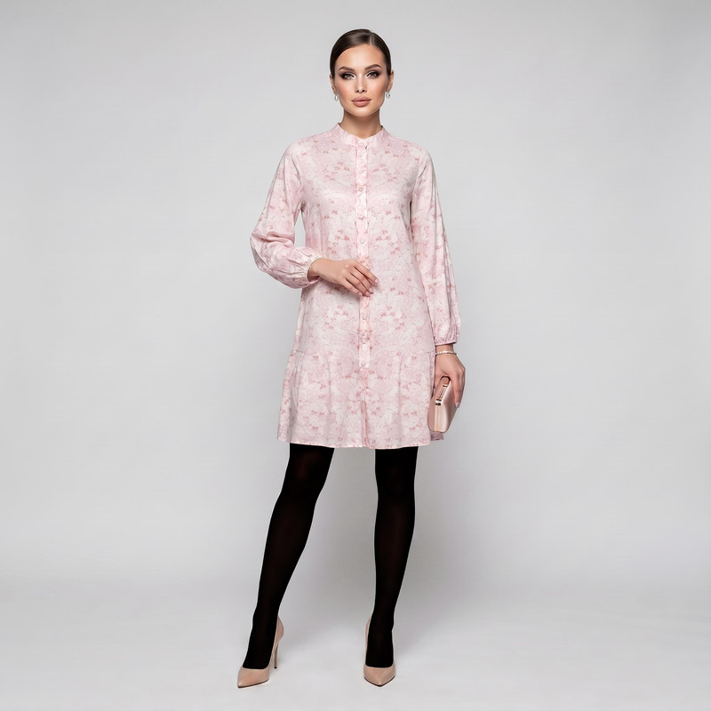 پیراهن زنانه اسمارا گلدار یقه‌گرد آستین‌بلند کد PAL30