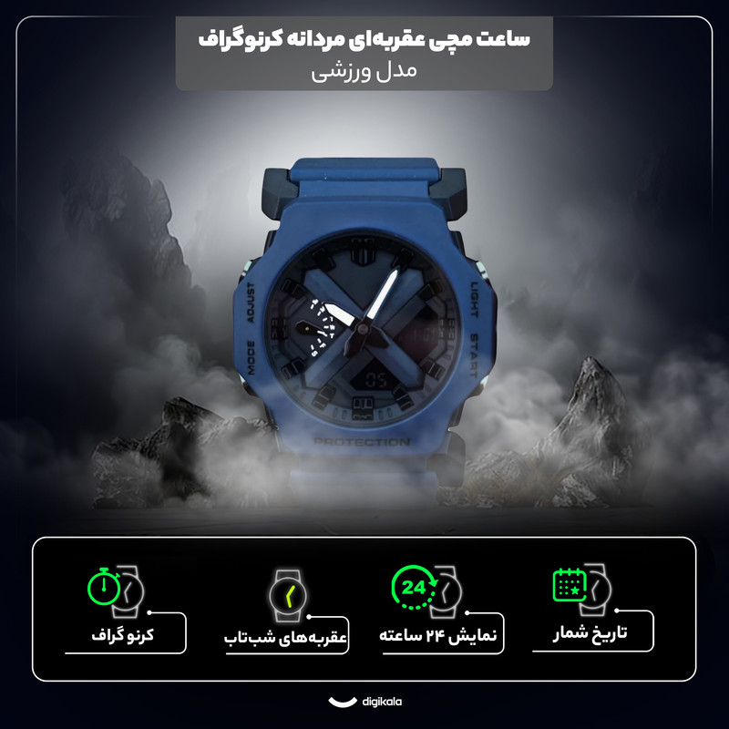 ساعت مچی عقربه‌ای دو زمانه کرنوگراف بند پیو سیلیکونی - تصویر 6