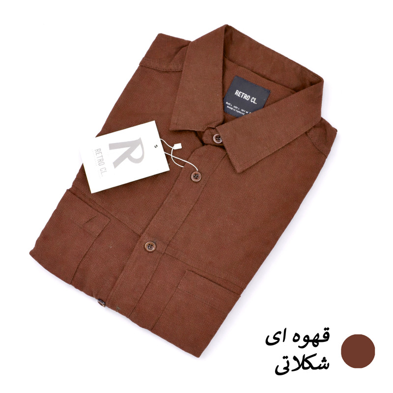 پیراهن آستین بلند یقه برگردان مردانه لینن با دو جیب سینه - تصویر 73