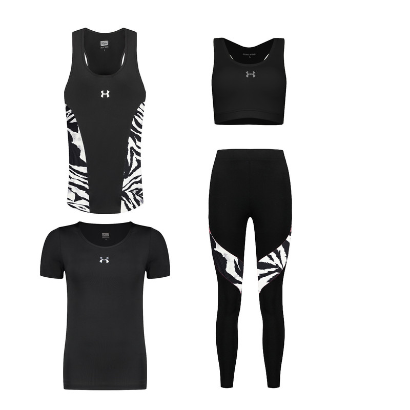 ست چهار تکه ورزشی زنانه هودی، تیشرت، برا و تایت