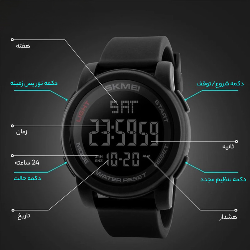 ساعت مچی دیجیتال مردانه اسکمی مدل 1257BK - تصویر 4