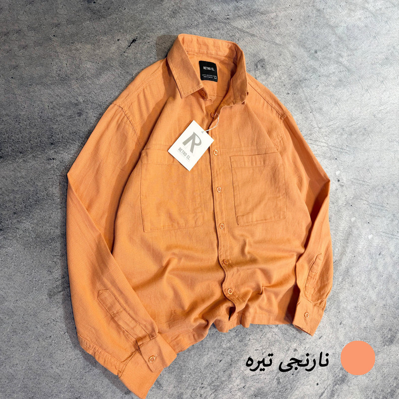 پیراهن آستین بلند یقه برگردان مردانه لینن با دو جیب سینه
