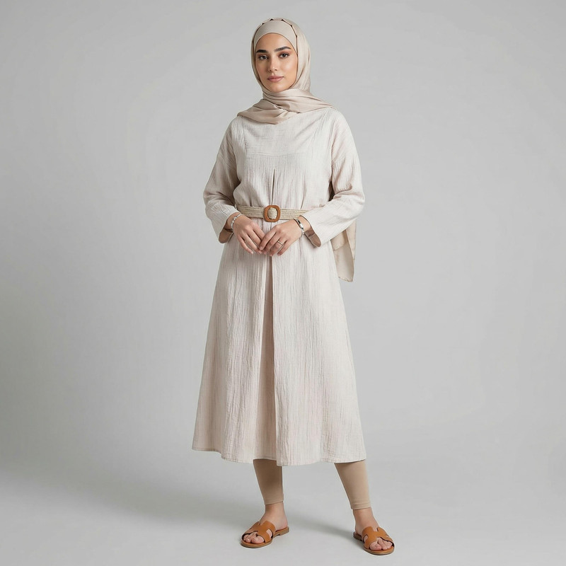 مانتو زنانه السانا مدل آواز زیر زانو آستین بلند یقه گرد