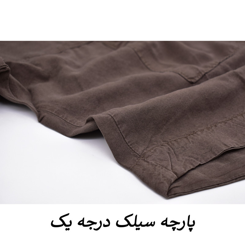 شومیز زنانه سیلک قهوه‌ای موکا آستین سه‌ربع یقه کلاسیک دکمه مخفی - تصویر 8