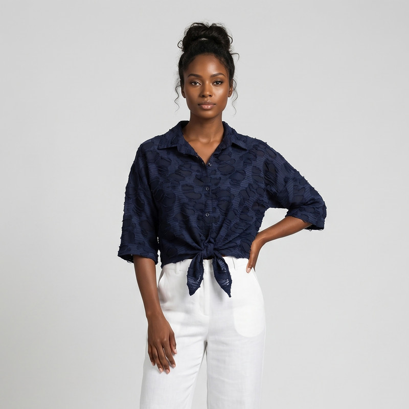 کراپ شومیز آستین سه‌ربع زنانه یقه برگردان برند مون‌سا مدل 20 - تصویر 3