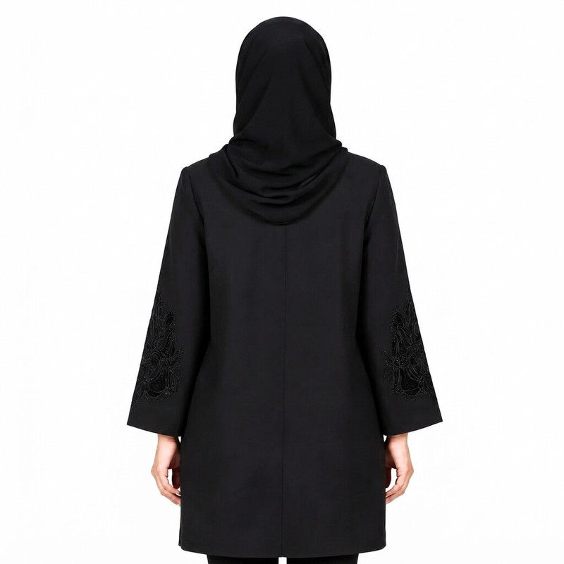 مانتو شانتون زنانه طرح گل روی زانو با قزن مدل گلریز - تصویر 4