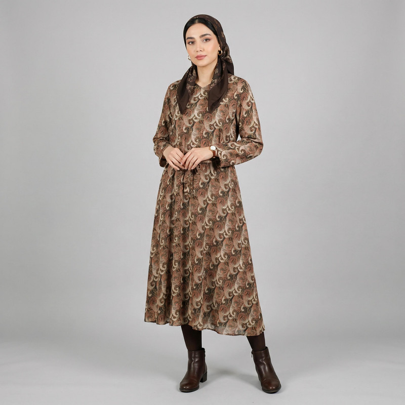پیراهن ساحلی زنانه السانا یقه گرد گل‌دار قد زانو - تصویر 40