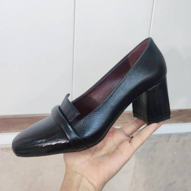 کفش مجلسی زنانه چرم طبیعی طرح لیزارد پاشنه ۶ سانتی‌تر - تصویر 3