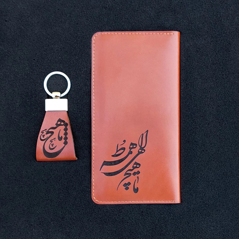 ست هدیه چرم سامه مدل هیچ: کیف پول و جاسوییچ چرم گاوی با قفل مگنت
