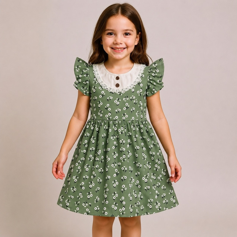 پیراهن دخترانه مدل بابونه ایتالیا پارچه لنین