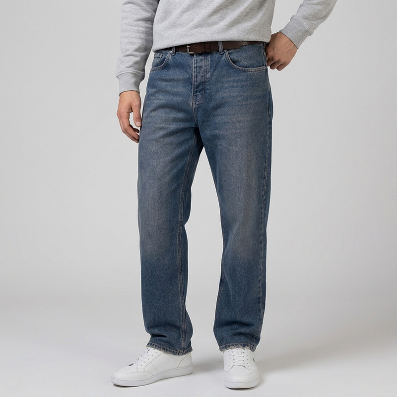 شلوار جین نیم‌بگ مردانه دراوون کد M5795 آبی مید‌واش
