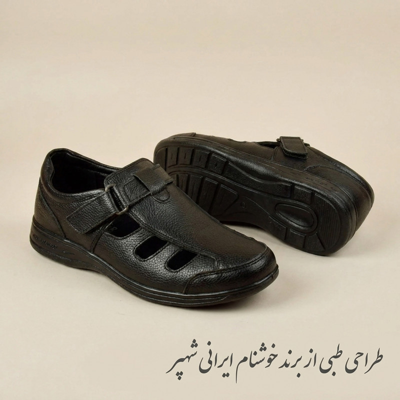 صندل مردانه شهپر چرم مصنوعی طبی با طراحی تزریق مستقیم - تصویر 3