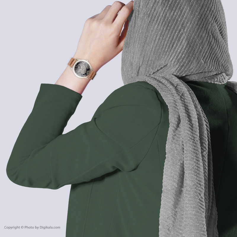 ساعت مچی زنانه اچ‌آر دیزاین مدل بته‌جقه با بند چرم طبیعی و جعبه چوبی - تصویر 5