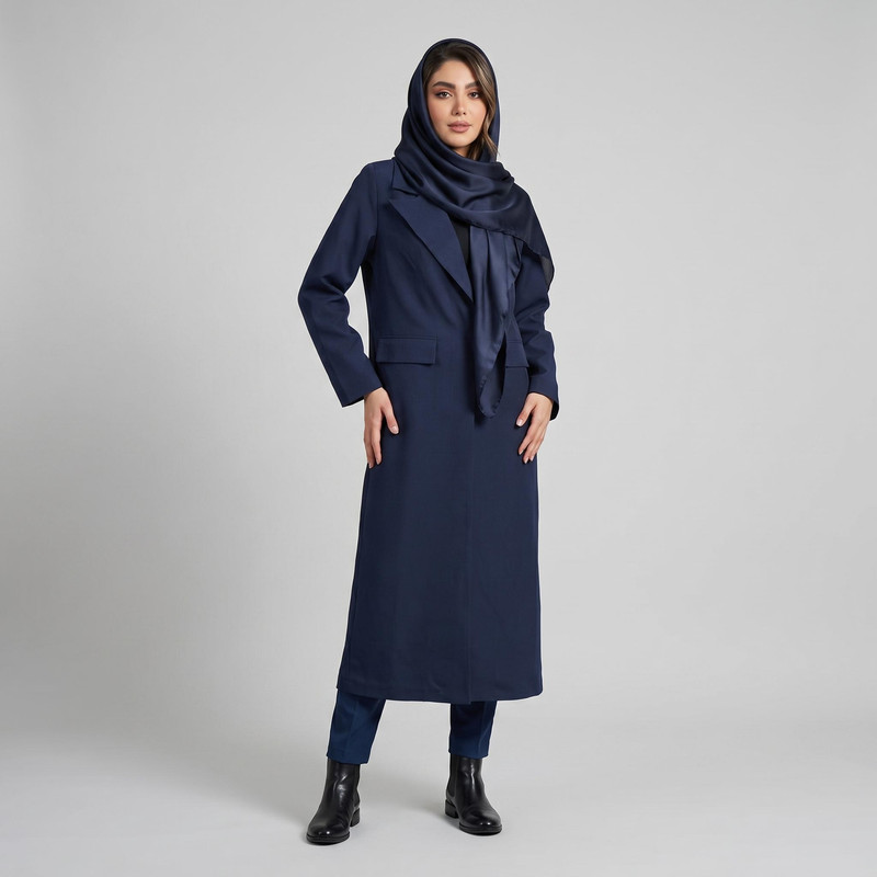 مانتو زنانه بلند یقه انگلیسی مدل 8043 جلو باز - تصویر 2