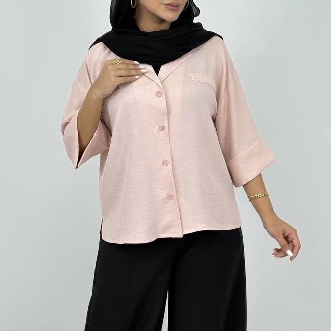 کراپ شومیز زنانه آستین سه‌ربع یقه انگلیسی مدل صوفیا کد K0127 - تصویر 5
