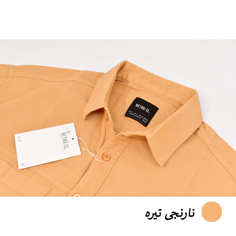 پیراهن آستین بلند یقه برگردان مردانه لینن با دو جیب سینه - تصویر 25