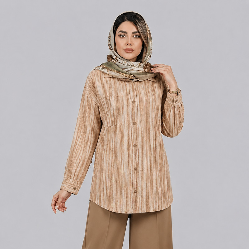 مانتو شومیزی زیر باسن زنانه مدل بهدیس پارچه کراش نگین‌کاری