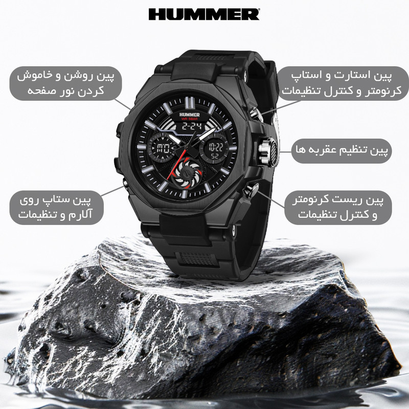 ساعت مچی مردانه هامر بدنه استیل با بند رابر ضد آب - تصویر 6