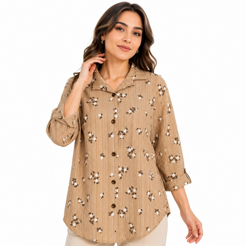 شومیز زنانه آستین سه‌ربع یقه گرد مدل 7646