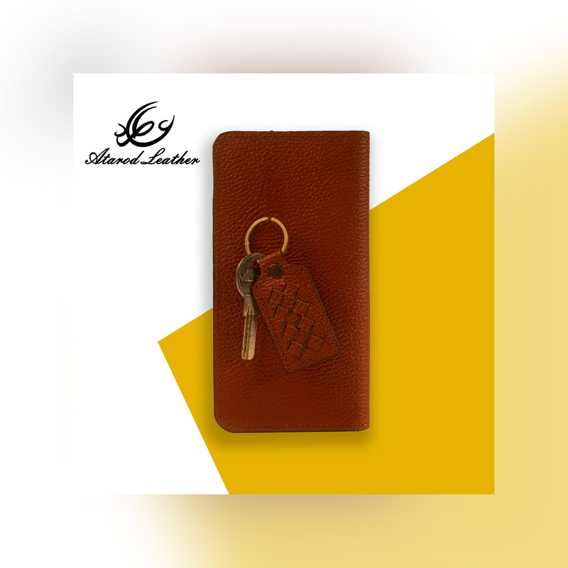 ست هدیه چرم عطارد دو تکه کیف پول و جاکلیدی چرم طبیعی گاوی طرح کروکو - تصویر 10