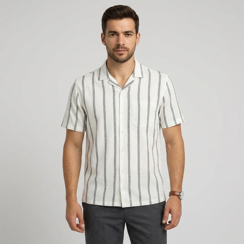 پیراهن مردانه هوکانی آستین کوتاه یقه برگردان رگولر فیت