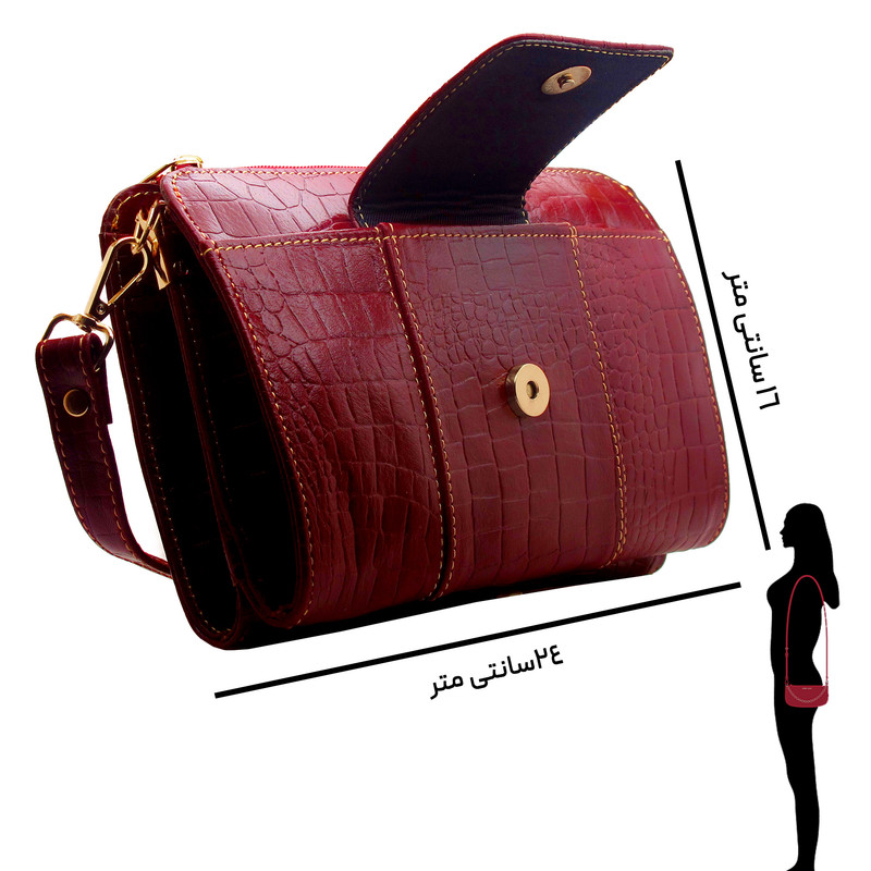 کیف دوشی زنانه چرم طبیعی گاوی مدل 130 چندمحفظه - تصویر 3