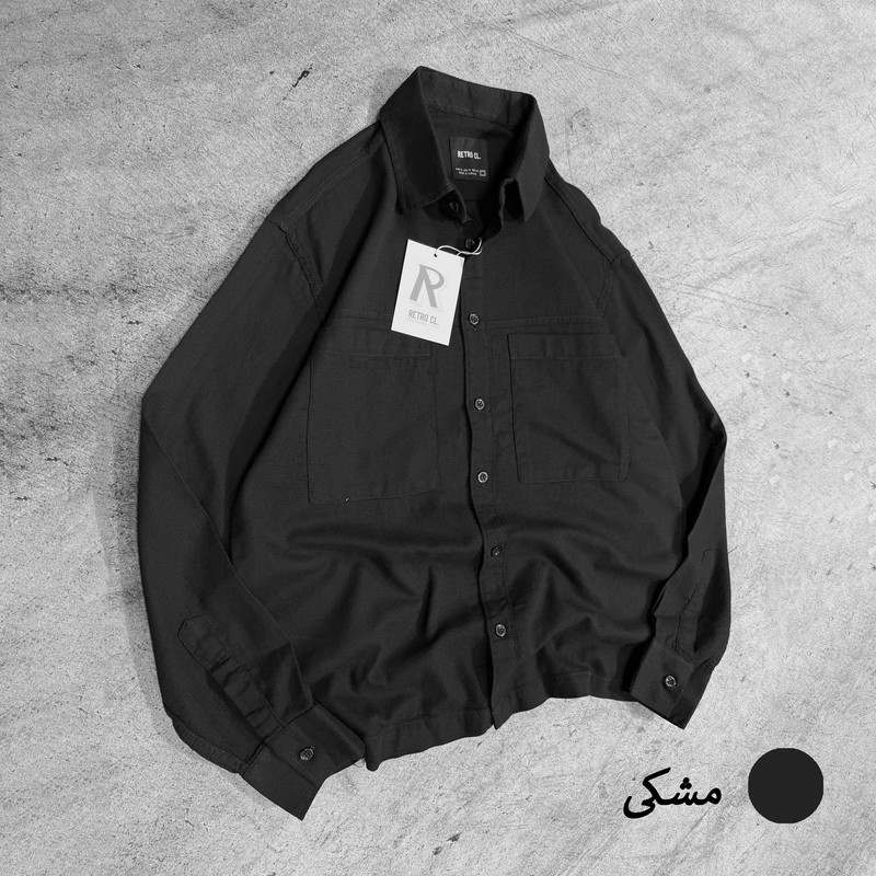 پیراهن آستین بلند یقه برگردان مردانه لینن با دو جیب سینه