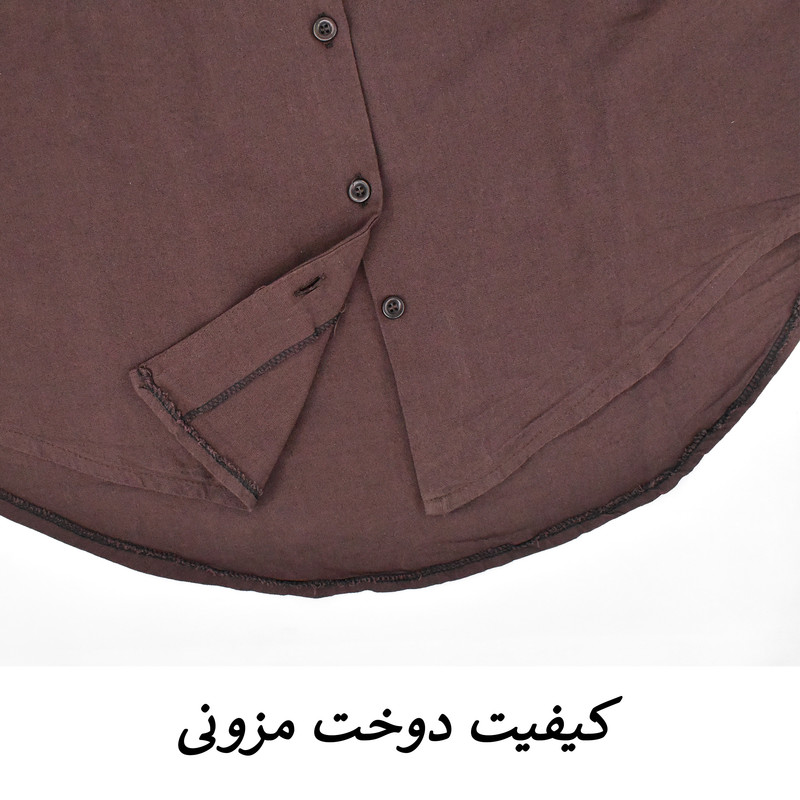 شومیز لینن زنانه مدل نراوا 4155 آستین پفی یقه برگردان قهوه‌ای - تصویر 18