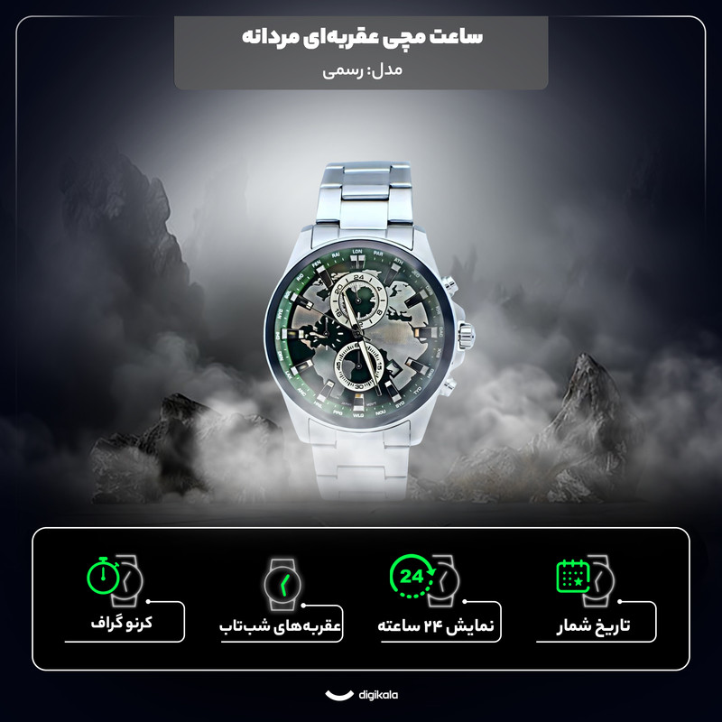 ساعت مچی عقربه‌ای مردانه سه موتور فعال کرنوگراف جهان نما - تصویر 8